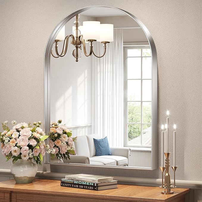 Brightify Arched Mirror, Arched Wall Mirror, 32 x 40 Inch Silver Arch Mirror by Brightify
