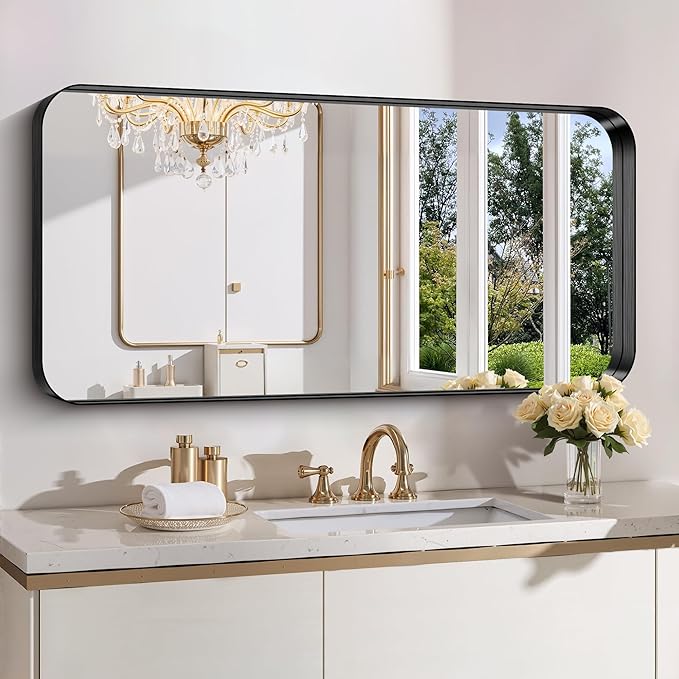 FORBATH 24x48 Inch Bathroom Mirror, Brushed Black Deep Frame Narrow Wall Mirror by FORBATH