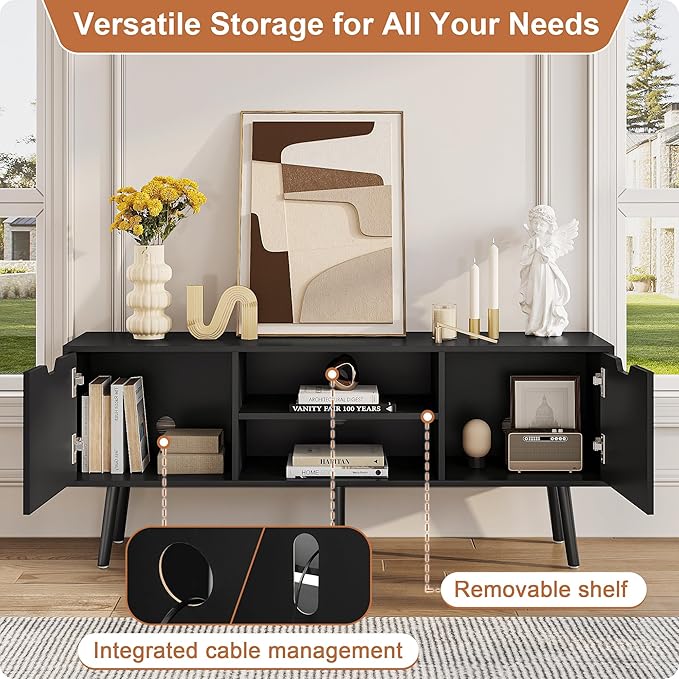 ALINE FURNITURE Black TV Stand for 50 55 60 inch TVs - Image 4
