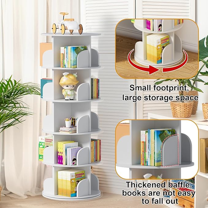 jxgzyy 5 Tier Rotating Bookshelf 62.6x18.1x18.1 Inch Corner Book Shelf 360° - Image 4