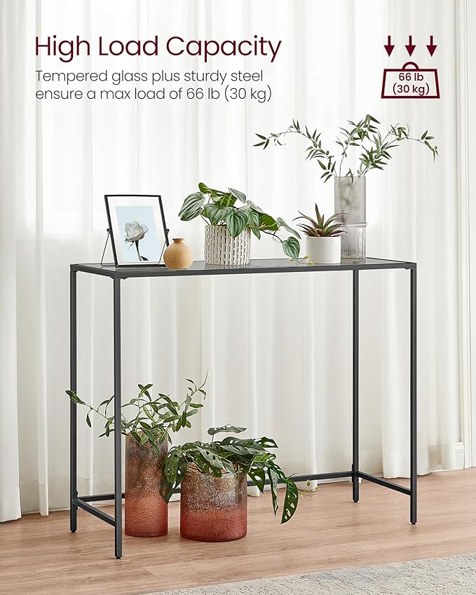 VASAGLE Entryway Table, Console Table, Tempered Glass Tabletop, Modern Sofa - Image 5