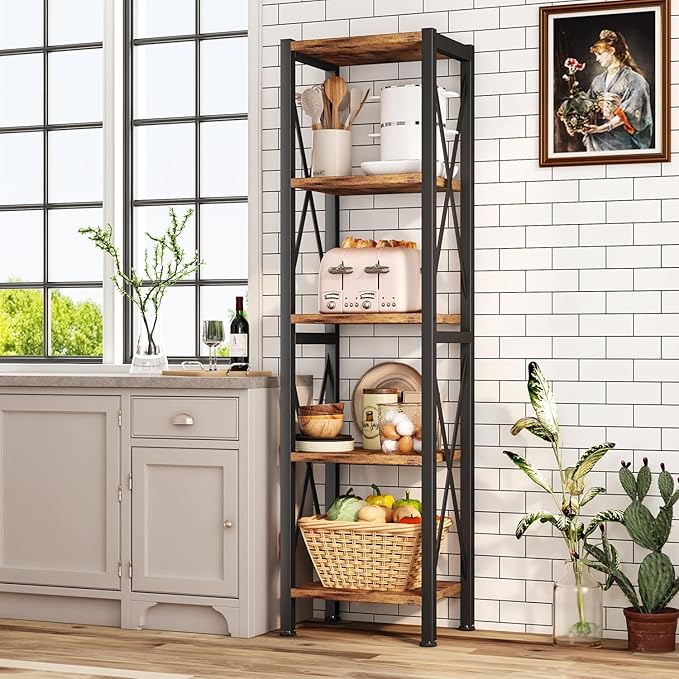 Homeiju 5-Tier Narrow Bookshelf, Ladder Bookshelf, Tall Bookshelf - Image 8