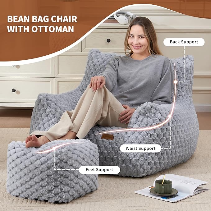 Big Bean Bag Chairs for Adults Cozy Giant Bean Bag Sofa Chair, Gaming Bean Bag - Image 3