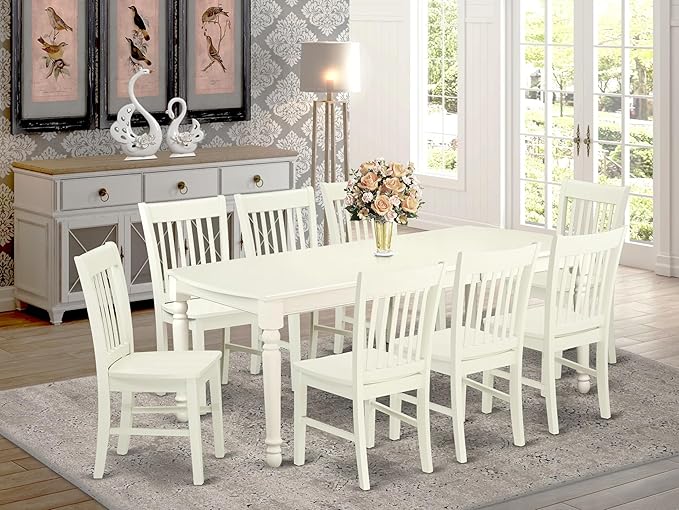 East West Furniture DONO9-LWH-W 9 Piece Dining Table Set Includes a Rectangle - Image 2