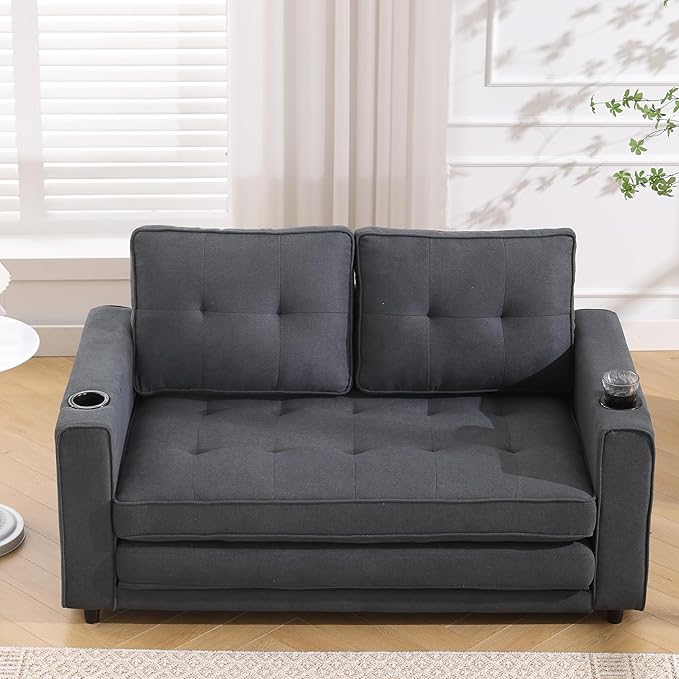 ERYE 3 Fold Tufted Upholstered Futon Sofa Bed Modern Convertible Foldable Floor by Unknown