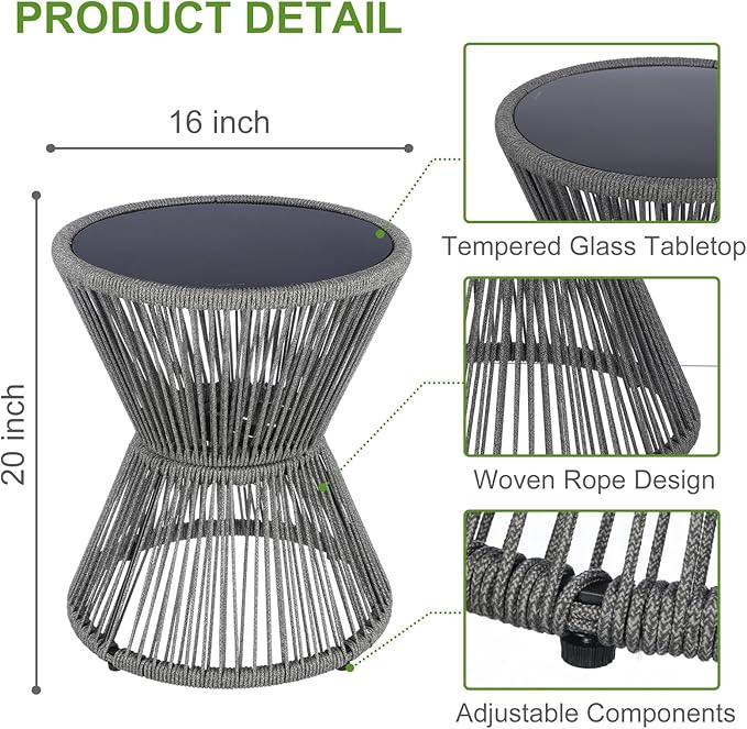 LEWIS&WAYNE Small Outdoor Side Table Patio 20’’ H Woven Rope Hourglass End Table - Image 3