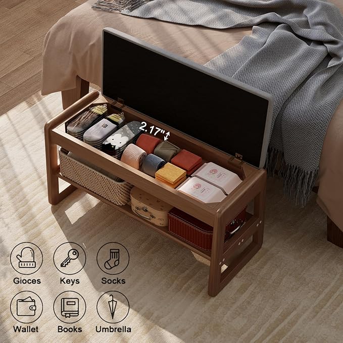 Shoe Rack Bench with Cushion, 2 Tiers Shoe Bench with Flip-Top Storage - Image 4