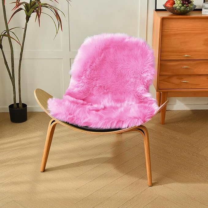 duduta Hot Pink Faux Sheepskin Throw Rug 2x3 ft, Fluffy Shag Girls Bedside Dorm - Image 5