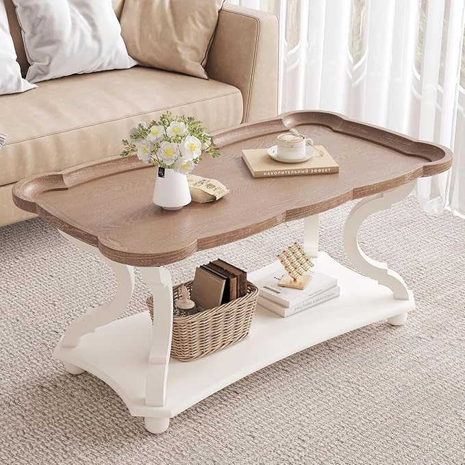 Function Home Farmhouse Coffee Table, Rustic White Cocktail Table - Image 3