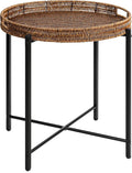 Brown Small Round End Table, 19in Rattan End Tables, Wicker Rattan Side Table by DINGTAI