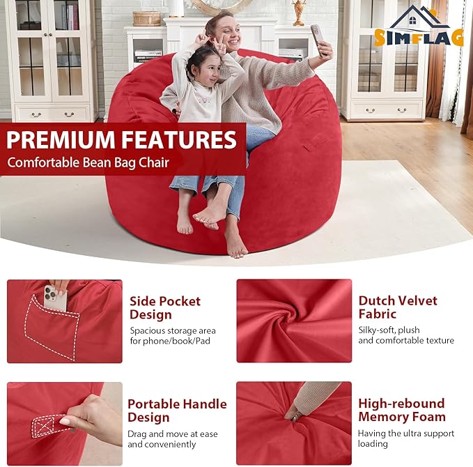 3FT Bean Bag Chair, Comfy Bean Bag Chairs - Image 4