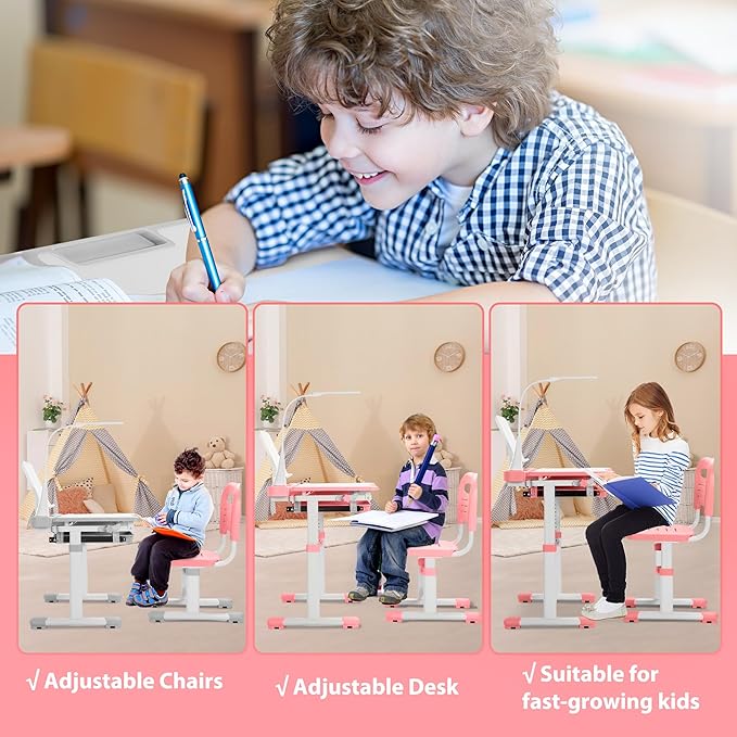 Rengue Kids Desk and Chair Set Height Adjustable Children School Study Desk and - Image 6