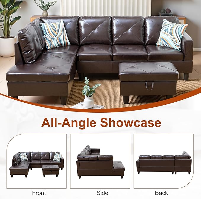 Osparple L Shaped Couch Faux Leather Sectional Couches - Image 6