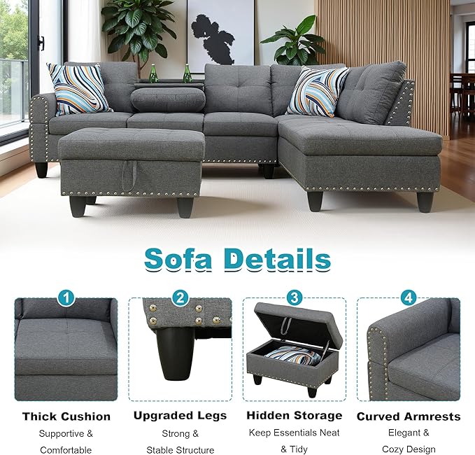 97.5" Oversized Sectional Couch, L Shaped Couch - Image 4