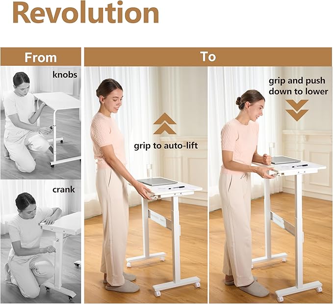 Non-Electric Auto-Lifting Standing Desk, No Knobs or Crank, Rolling and Mobile - Image 3