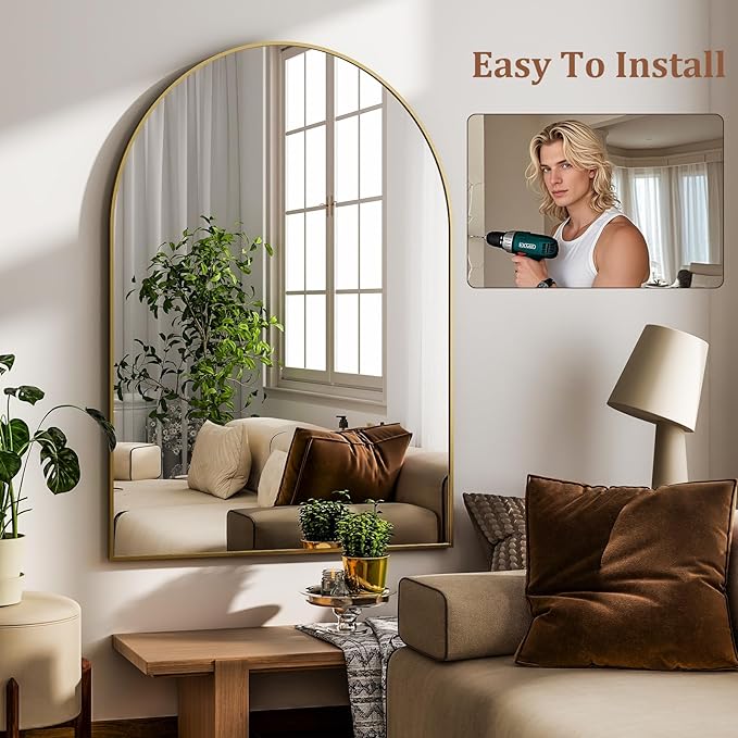 HARRITPURE Arched Wall Mirror 24"x36" – Gold Metal Frame Vanity Mirrors - Image 7