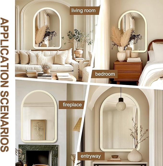 36"x24" Arched Bathroom Mirror, Wall Mounted Vanity Velvet Frame Mirror - Image 6