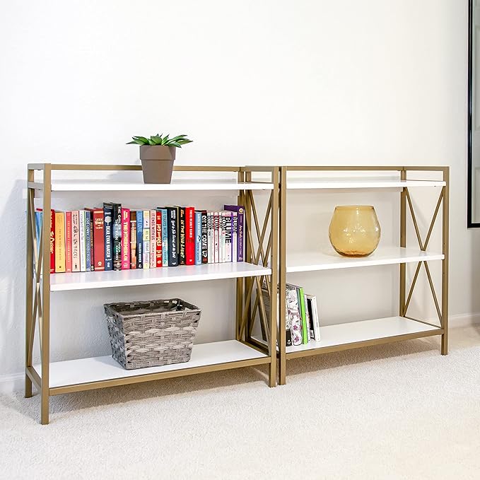 Leick Home Claudette Mixed Metal and Wood Bookshelf, Compact Storage - Image 10