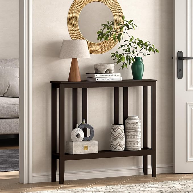 ELYKEN Console Tables for Entryway, 36.2" Long 2 Tier Hallway Table Behind Couch - Image 2