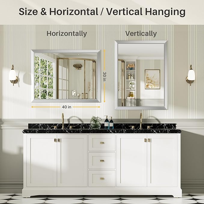 40x30 Inch Silver Bathroom Mirror - Image 7