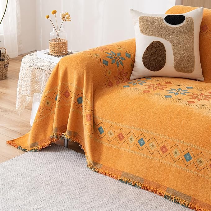 STACYPIK Orange Jacquard Sofa Cover - Image 7