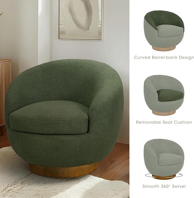 INK+IVY Jessel Swivel Accent Chair – Barrel Back Design, Sherpa Upholstery - Image 6