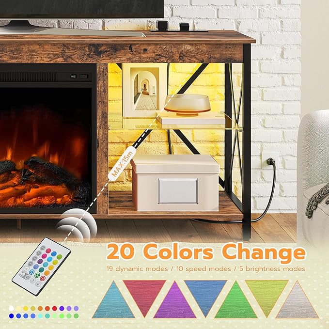 HOOBRO Fireplace TV Stand with Charging Station and LED Lights, TV Stand with - Image 6