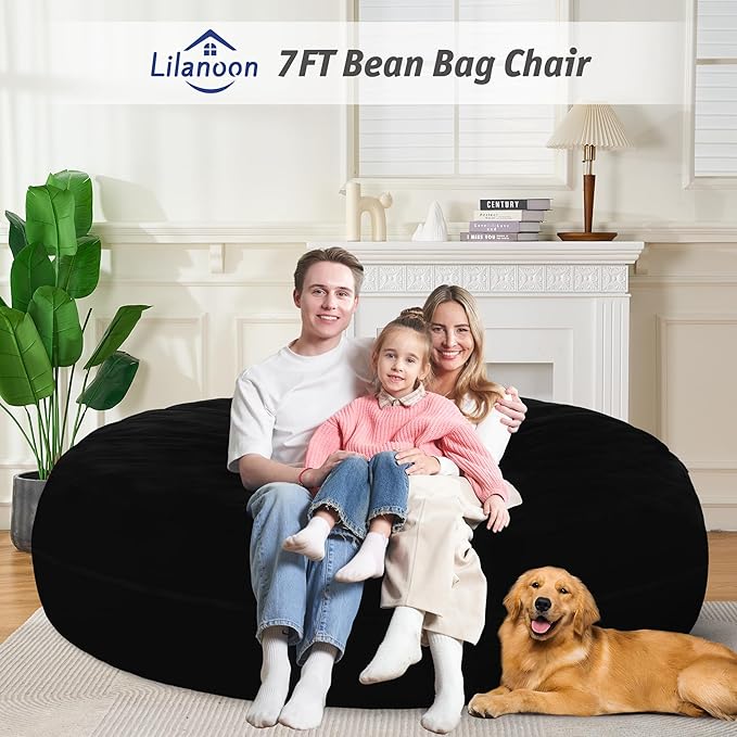 7FT Bean Bag Chair with Ultra Soft Velvet Cover Bean Bag Sofa with Memory Foam - Image 3