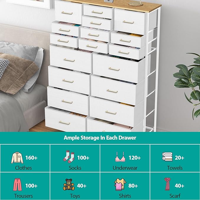 Modern Chest of Drawers for Bedroom，Tall White Fabric Dresser - Image 6