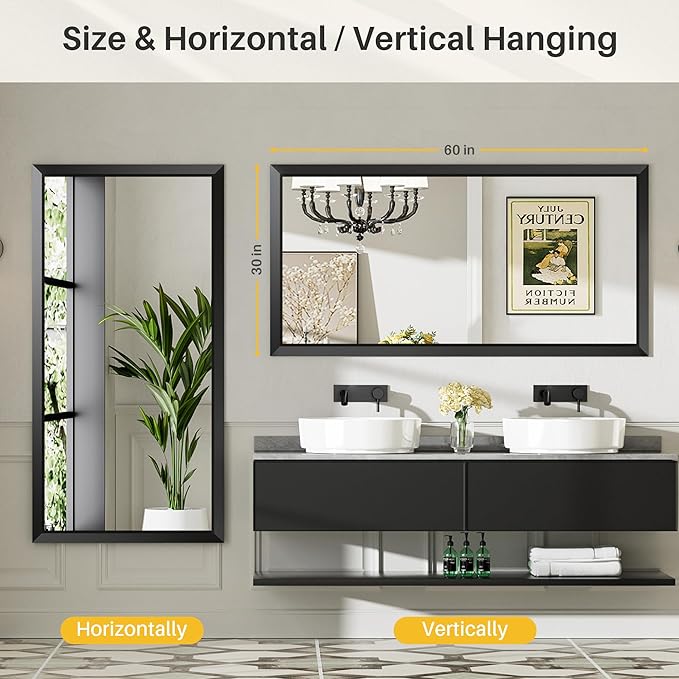 60x28 Inch Black Bathroom Mirror - Image 6