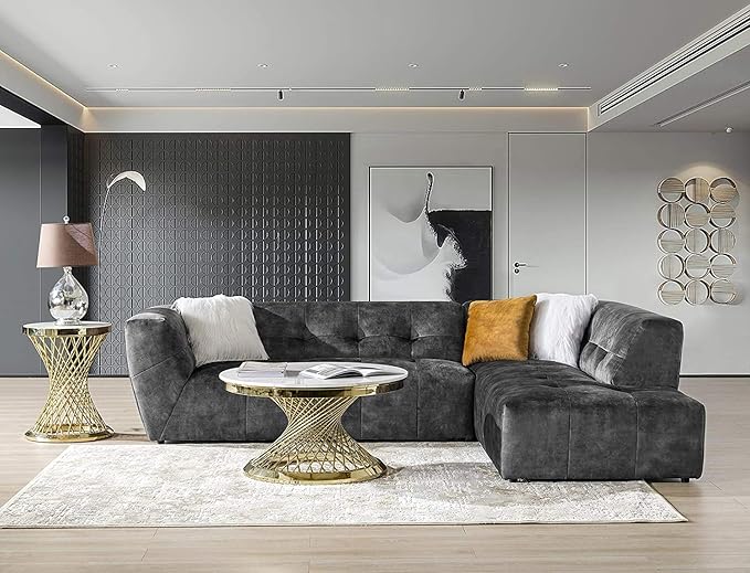 Acanva Luxury Mid-Century Velvet Tufted Low Back Sofa Set L-Shape 2-Piece - Image 3