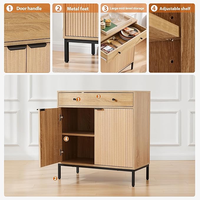 Sideboard Buffet Cabinet with Drawer, Farmhouse Coffee Bar Station Table - Image 4