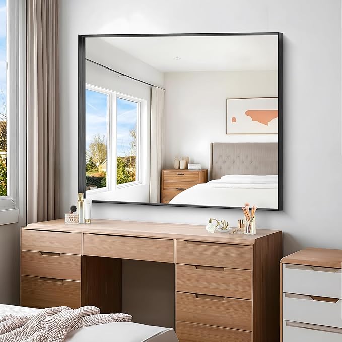 Black Bathroom Mirror, 40x48 Inch Rectangular Framed Mirror, Large Wall Mounted - Image 5