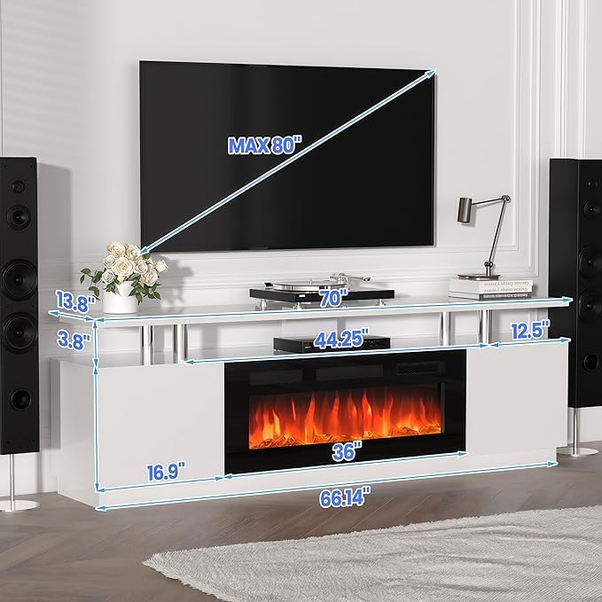 70" Fireplace TV Stand for TVs Up to 80", Entertainment Center - Image 5