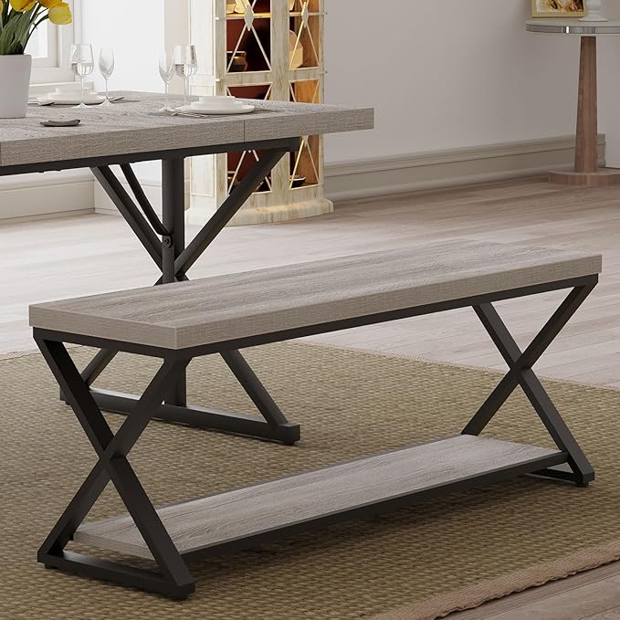 IBF Industrial Wood Entryway Bench, Indoor Farmhouse Hallway Accent Entry Bench - Image 8