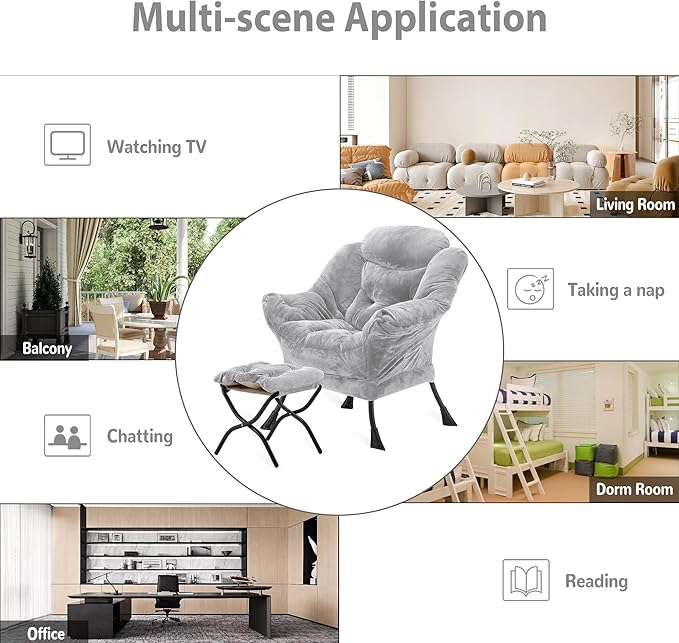 Lazy Chair with Folding Ottoman, Accent Chair Plush Upholstered with Metal - Image 8
