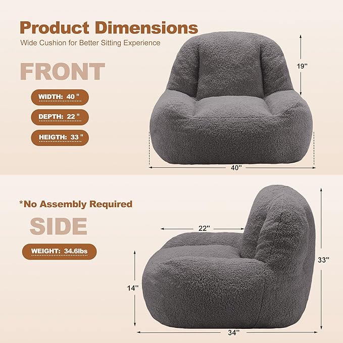 Homguava Bean Bag Chairs for Adults, Giant Beanbag Couch Adult Bean Bag Chair - Image 2