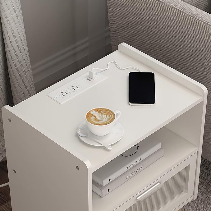 Nightstand with Charging Station, Bedside Tables, End Table Side Table with 2 - Image 5