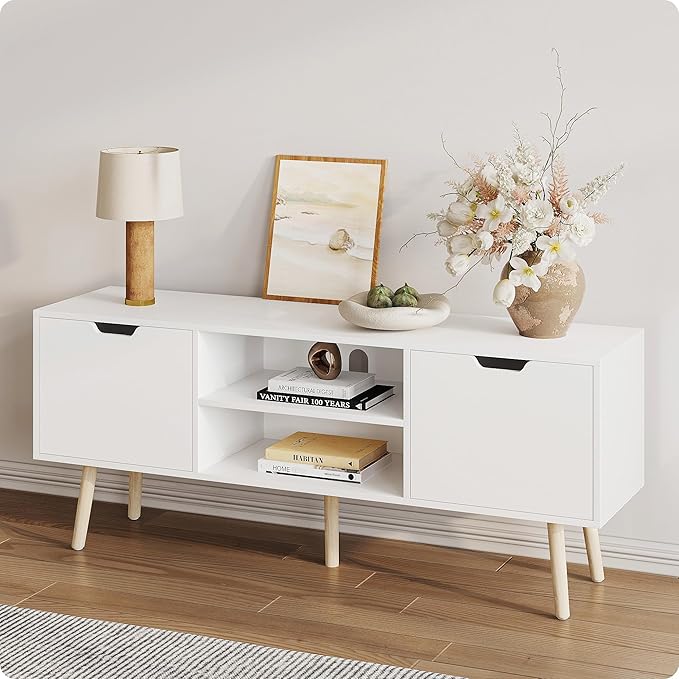 ALINE FURNITURE White TV Stand for 50 55 60 inch TVs by ALINEFURNITURE