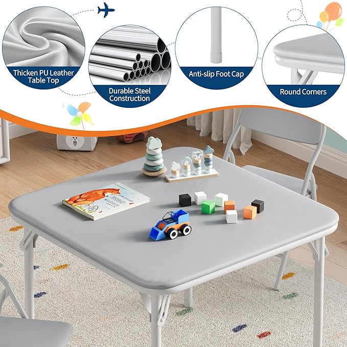 IDEALHOUSE 3 Piece Folding Kids Table and Chairs Set, Children Activity Table - Image 4