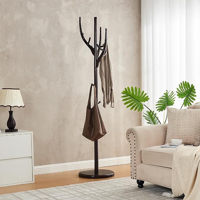 Uniclinens Coat Rack Freestanding Solid Wood Coat Tree Standing - Image 2
