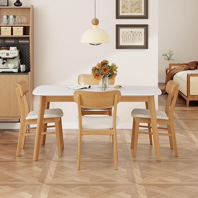 Merax 5-Piece Dining Set, Solild Wood Table & Chairs - Image 2