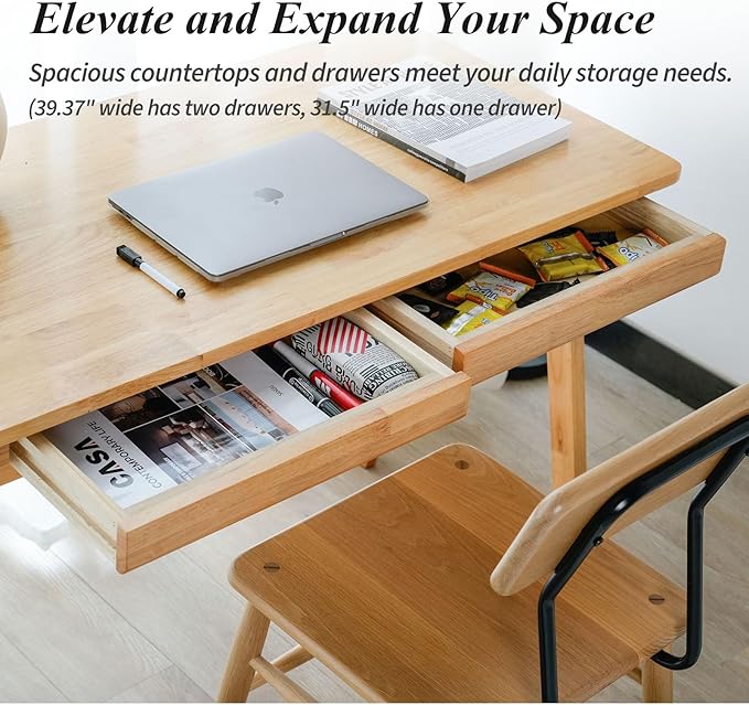 Computer Desk with Drawers, Solid Wood Writing Desk, Mid Century Modern Home - Image 5