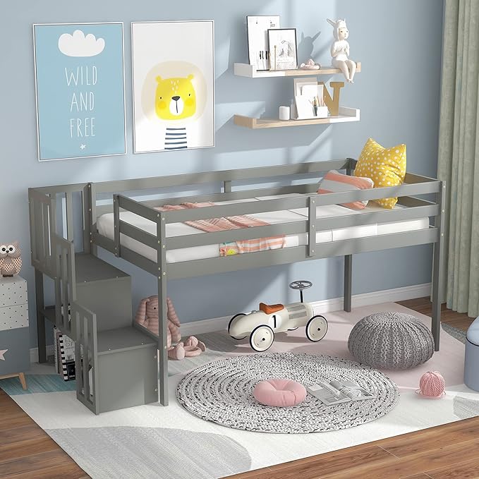 HomSof Loft Bed with Stairs and Storage by HomSof