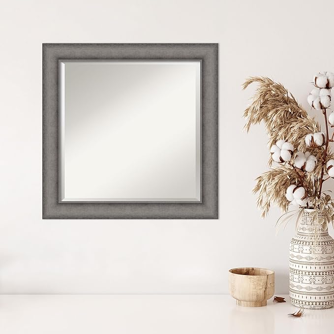 Amanti Art Grey Wall Mirror 25x25 Burnished Concrete Square Bathroom Mirror - Image 5