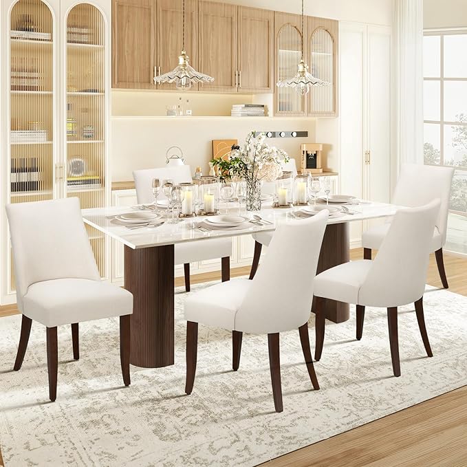 COLAMY Upholstered Dining Chairs Set of 6, Mid Century Modern Kitchen Chairs - Image 2