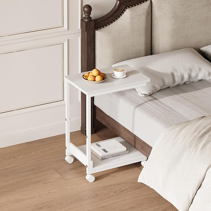 Side Table, C Table with 2-Tier Storage Shelf, End Table TV Tray with Metal - Image 4