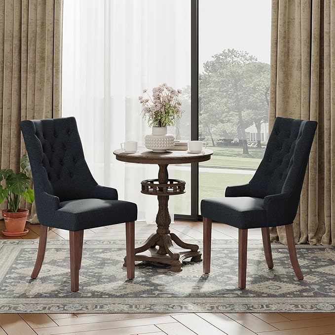 COLAMY Wingback Upholstered Side Dining Room Chairs Set of 2, Fabric Dining - Image 3