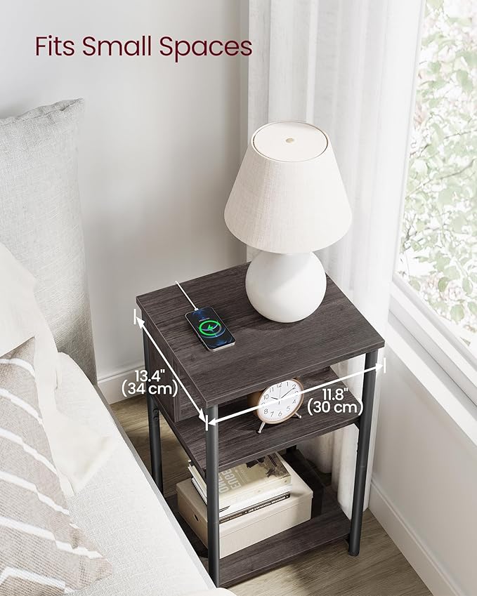 VASAGLE Side Table with Charging Station, 3-Tier End Table with USB Ports and - Image 6