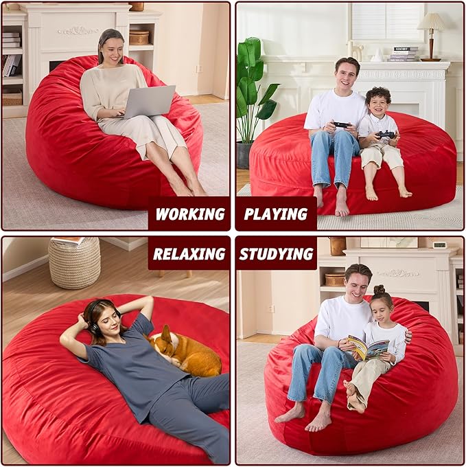 7FT Bean Bag Chair with Ultra Soft Velvet Cover Bean Bag Sofa with Memory Foam - Image 6